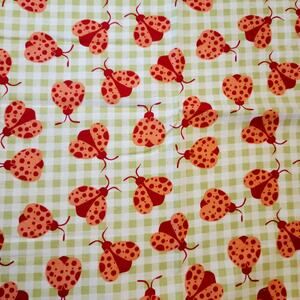 JoAnn Ladybug Cotton Fabric 55x43" Red Green Gingham Quilting Sewing Craft